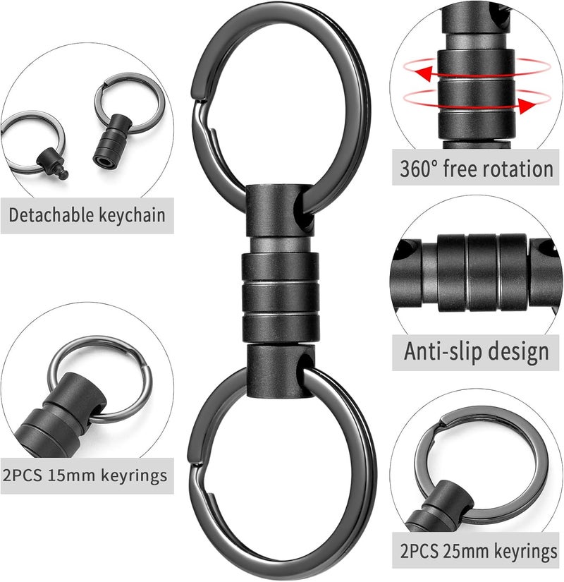 FEGVE Titanium Quick Release Keychain, Small Detachable Swivel Keychain Accessories with 4 Key Rings for Bag, Belt & Car-(Anti-fall/Black-3pcs) - Image 4
